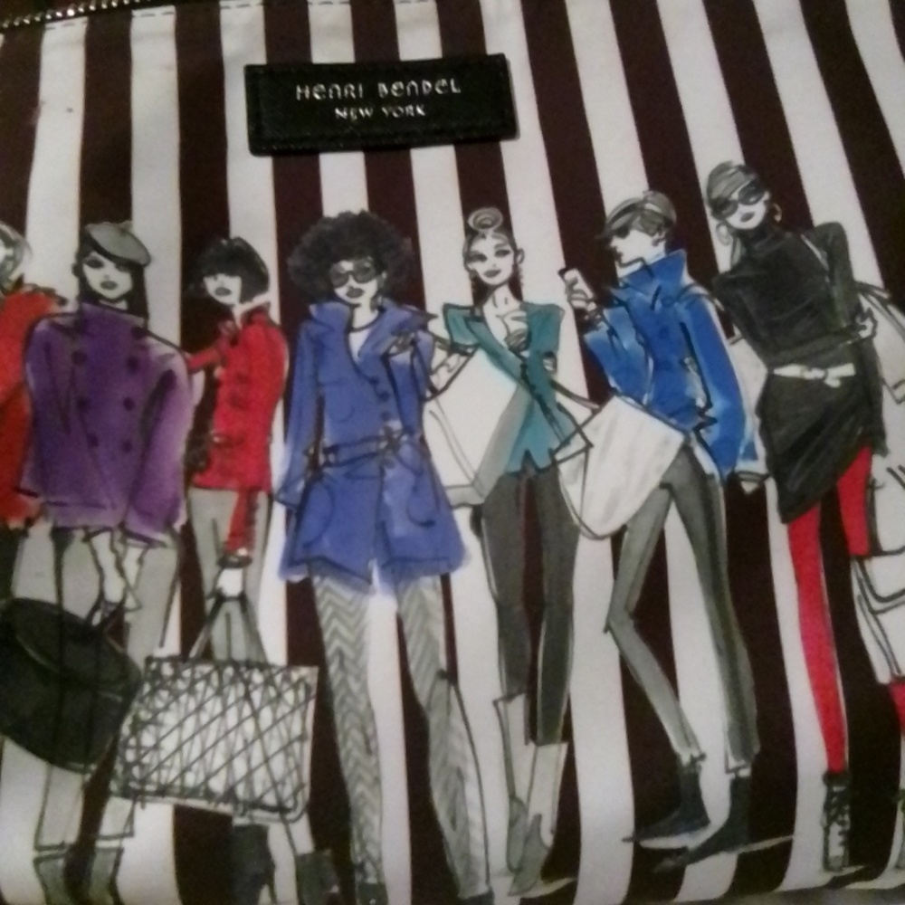 Auth Henri Bendel Signature Brown And White Stripes Cosmetic Bag BrooklynGirls